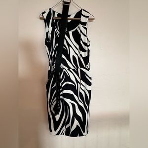 Fabulous zebra sheath belted dress with pockets worn once size 8
